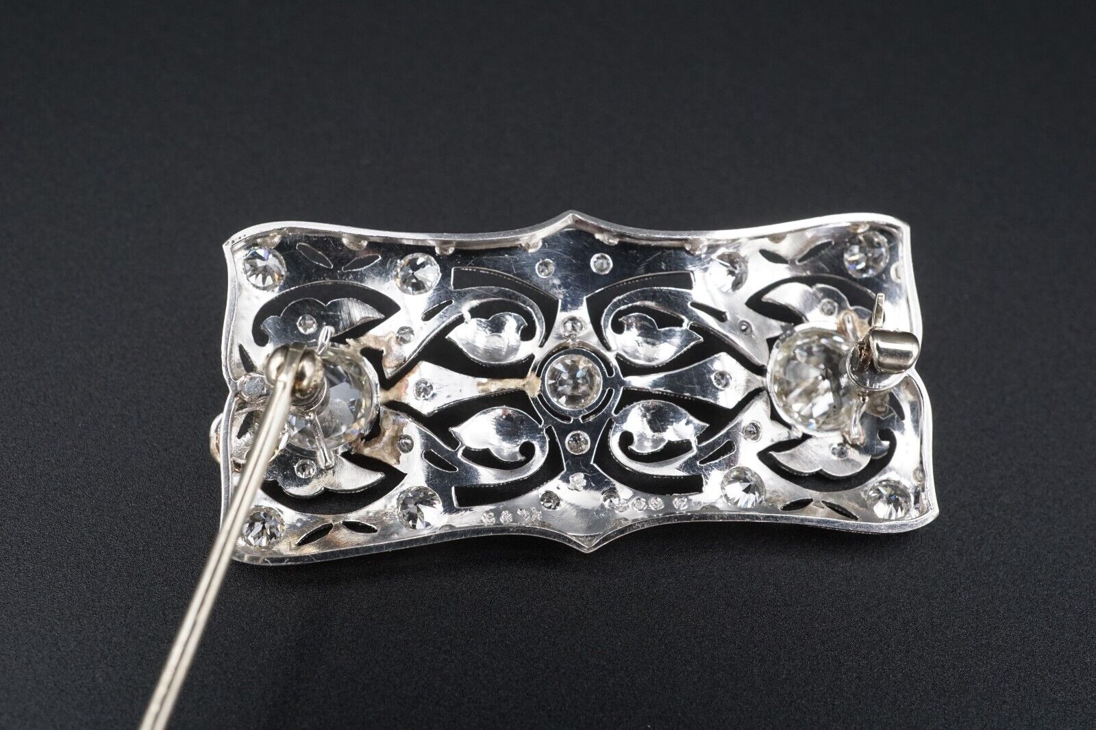 Belle Epoque Platinum 3ctw Diamond Ribbon Scroll Brooch Combes & Van Roden, view 5