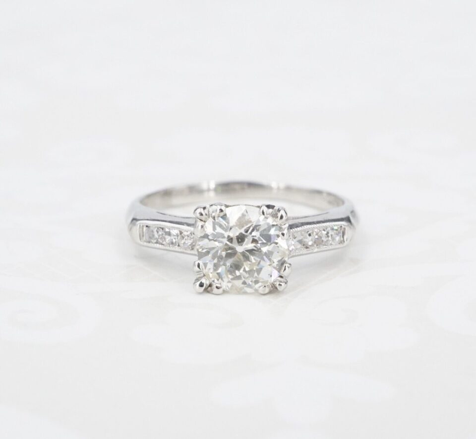 Vintage Diamond Engagement Ring GIA Platinum Solitaire Old Euro Size 5.5, view 2