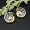 Leo De Vroomen Enamel Earrings 18k Gold Ear Clips Shell 1.1", view 1