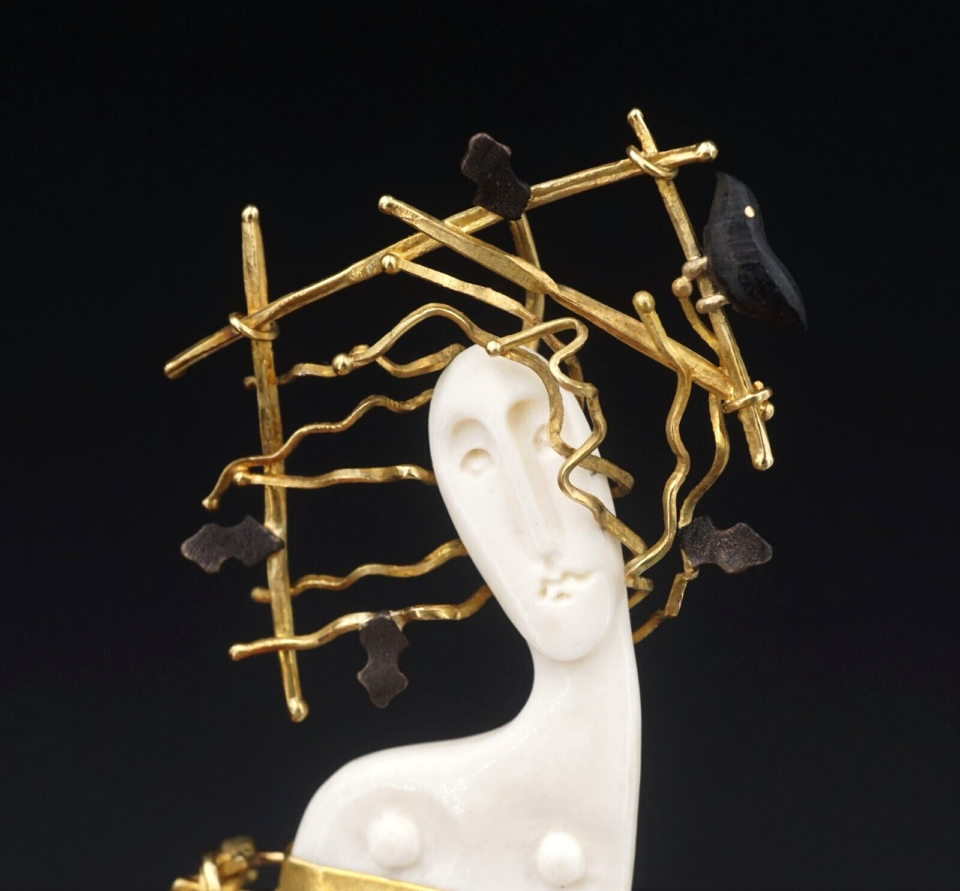 Carolyn Morris Bach Goddess Brooch Pendant, Sterling Silver and 18k Gold