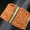 Art Nouveau Plique a Jour Sapphire Station Bracelet Coral 18k Enamel Rare, view 8