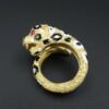 Gioconda Enamel Leopard Ring Cat Bypass 18k Yellow Gold Size 5, view 3