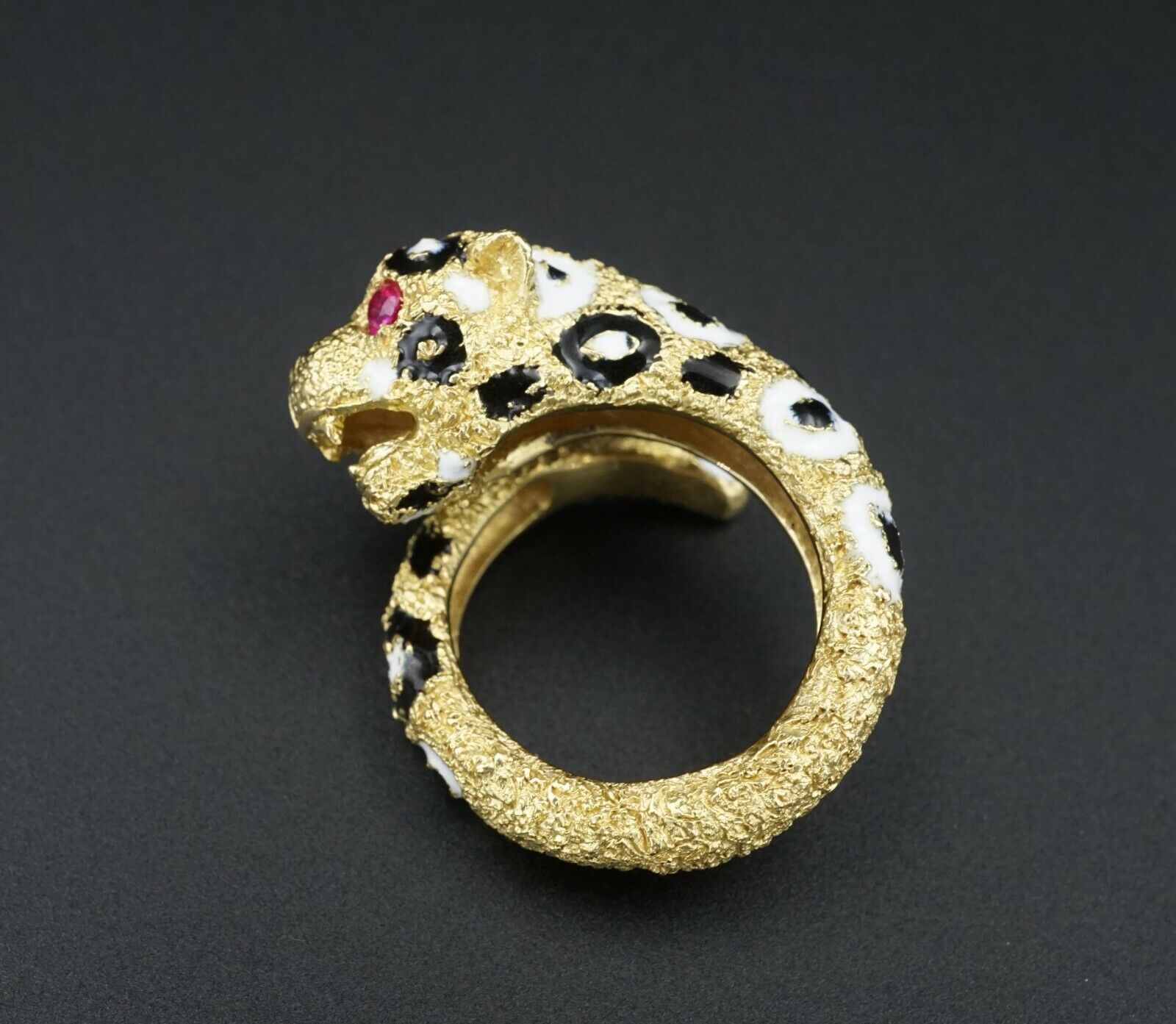 Gioconda Enamel Leopard Ring Cat Bypass 18k Yellow Gold Size 5, view 3