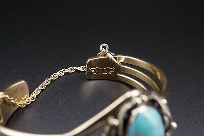 Navajo Emil Benally Vintage 14k Yellow Gold Turquoise Cuff Bracelet 6.25", view 7