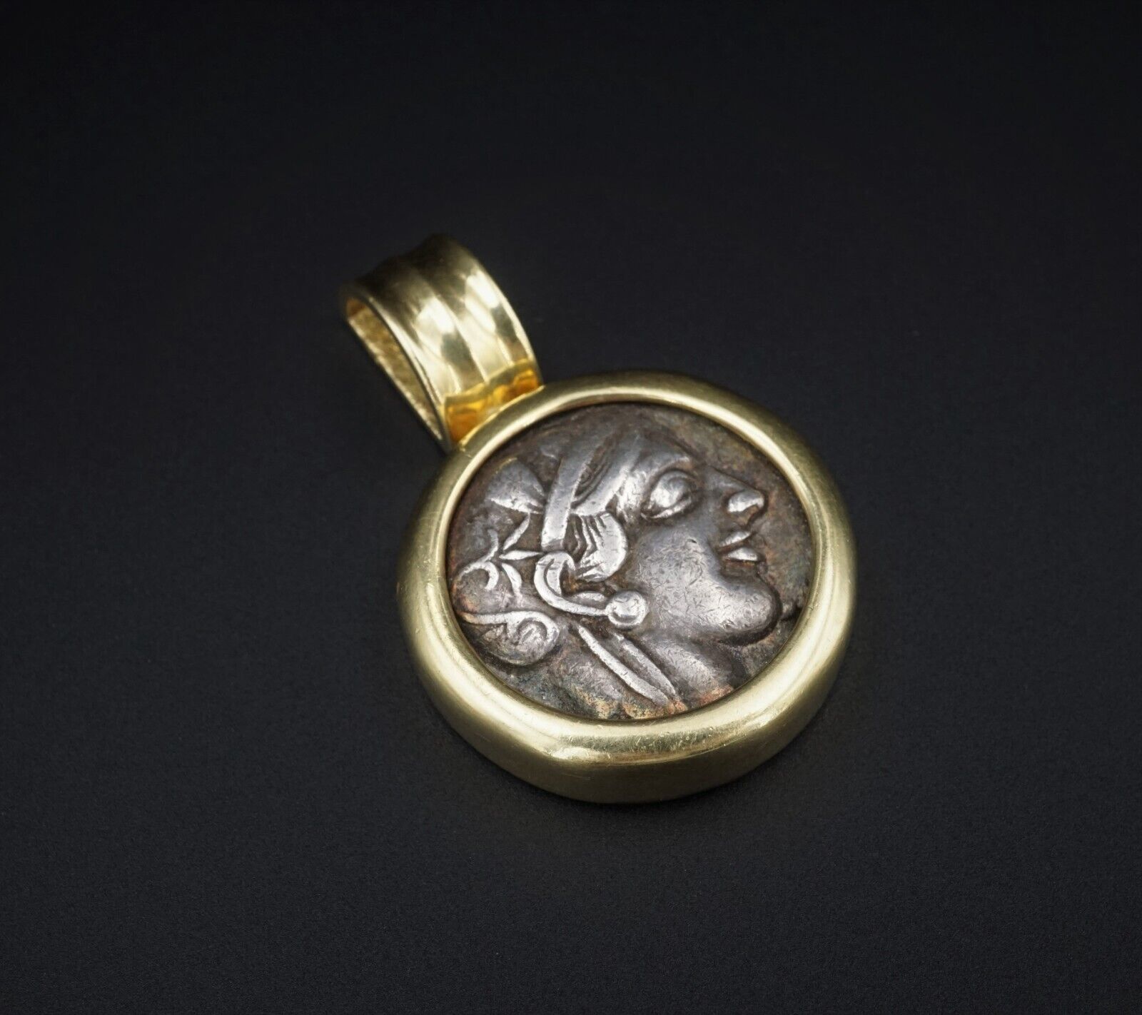 18k Gold Pendant Ancient Silver Coin Attica Tetradrachm Athena Owl 440BC, view 3
