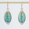 Antique Diamond Enamel Plique a Jour 18k Gold Dangle Drop Earrings 1.5", view 1
