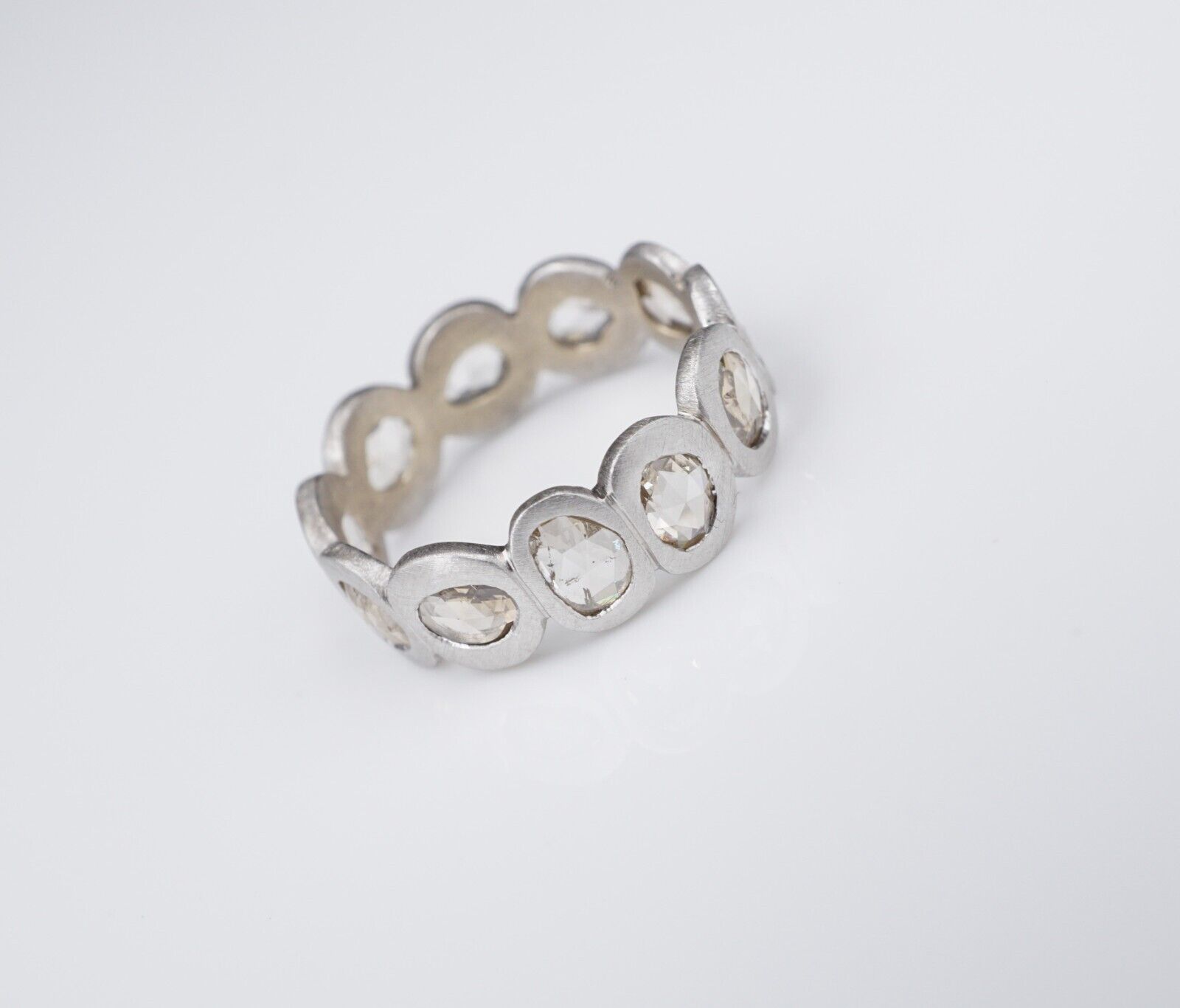 NEW 14k White Gold Diamond Slice 7mm Wide Eternity Band Ring Size 7, view 10