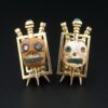 Artist Graziella Laffi 18k Gold Abstract Modernist Skull Earrings Peru, view 1
