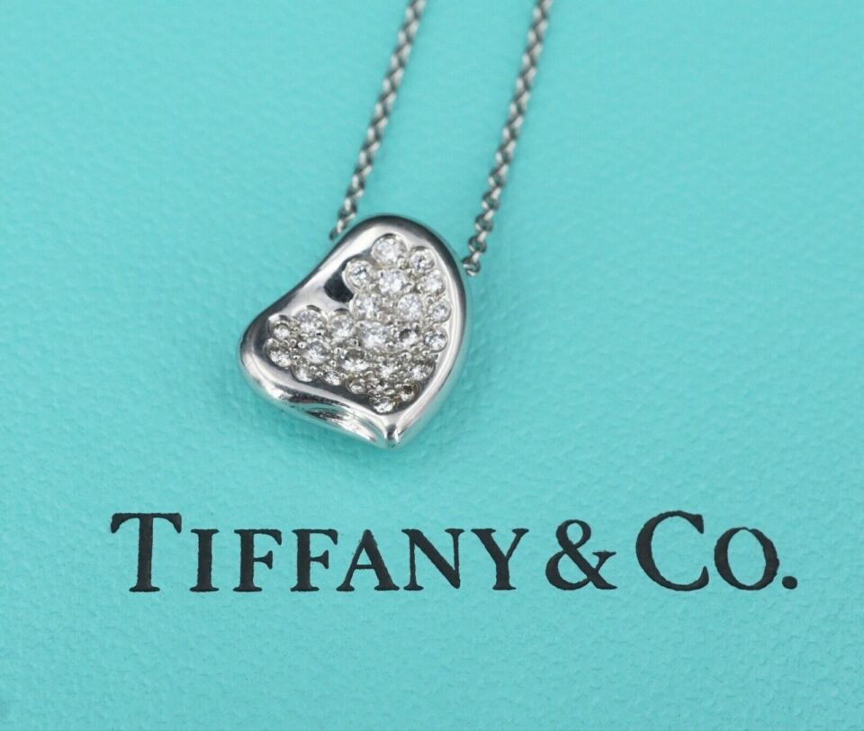 Tiffany Diamond Peretti Full Heart Necklace Pave Platinum 16" Box NG1066