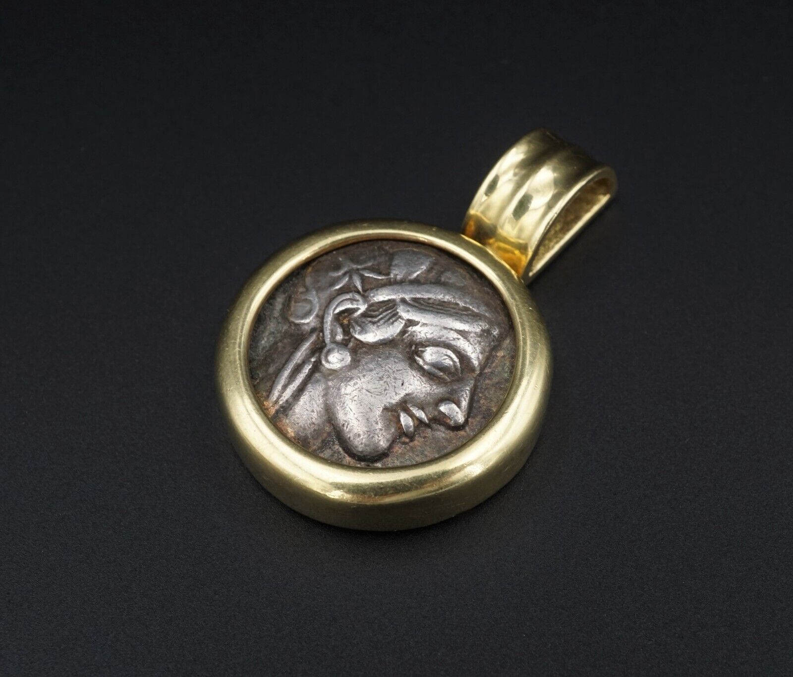 18k Gold Pendant Ancient Silver Coin Attica Tetradrachm Athena Owl 440BC, view 4