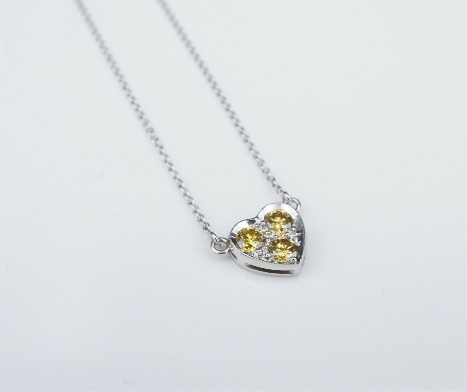 Platinum Natural Fancy Yellow Diamond Heart Pendent Necklace 18", view 4