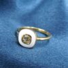 14k Gold Orange Diamond with White Enamel Halo Ring Sz 6.5 Circle Modern, view 4