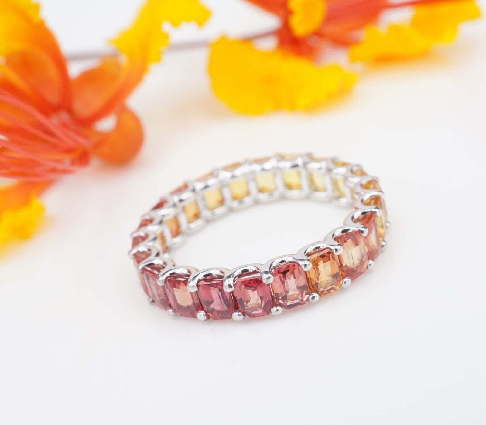 14k White Gold Ombre Sapphire 4ctw Eternity Band Ring Anniversary Size 7, view 3