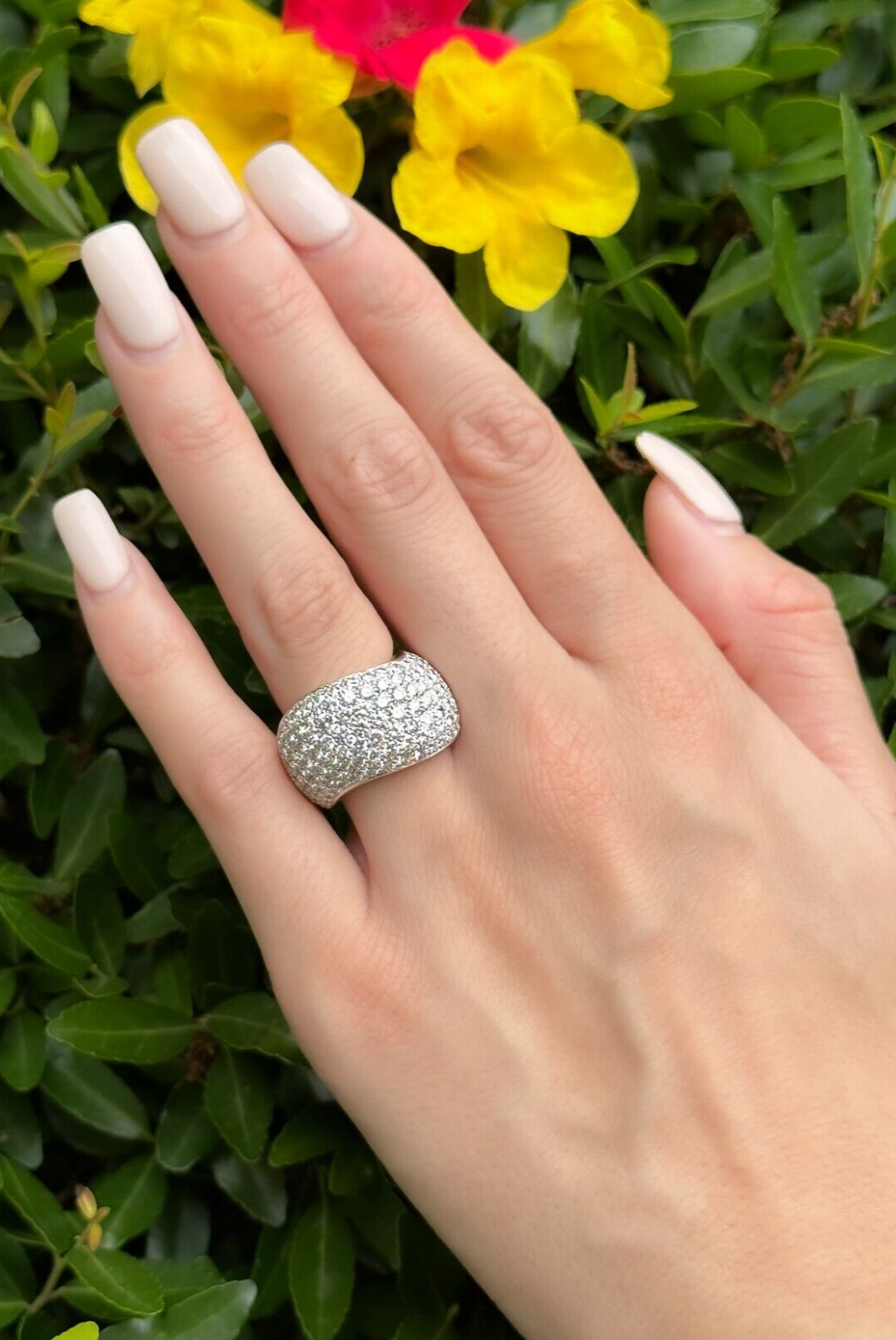 Cartier 18k Pave Diamond Wave Ring 5 carat Bombe Dome Size 5.75 Euro 51, view 4