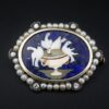 Antique 14k Pietra Dura Lapis Mosaic Pliny's Doves Diamond Pearl Brooch, view 3