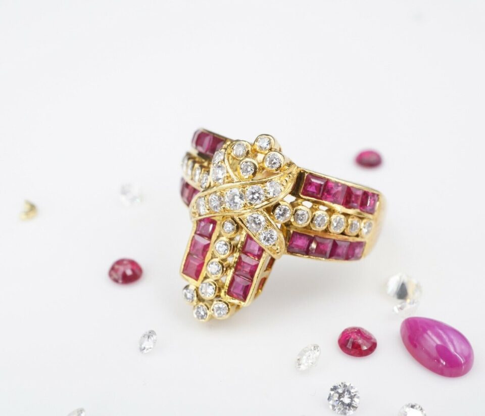 Diamond Ruby Cocktail Ring 18k Yellow Gold Size 8.75 RG3115