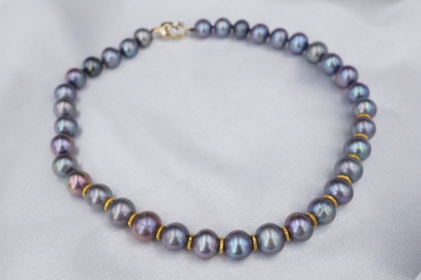 14k Tahitian Pearl Necklace Strand Yellow Gold 9-11mm 16" Choker, view 5