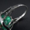 Platinum Natural Emerald Diamond Halo Ring Vintage, view 6