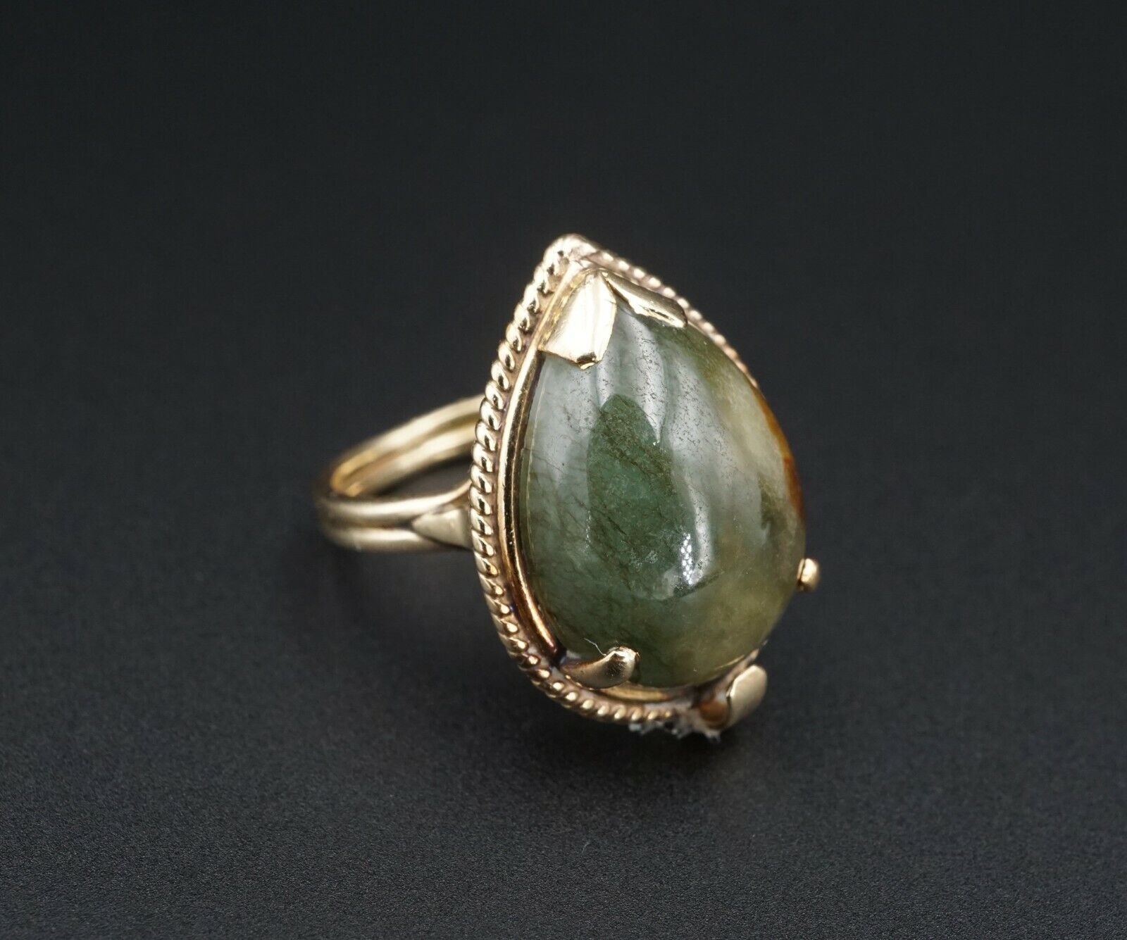 Vintage Ming's Jade Ring Bi-Color 14k Yellow Gold Size 5.5 13mm, view 5