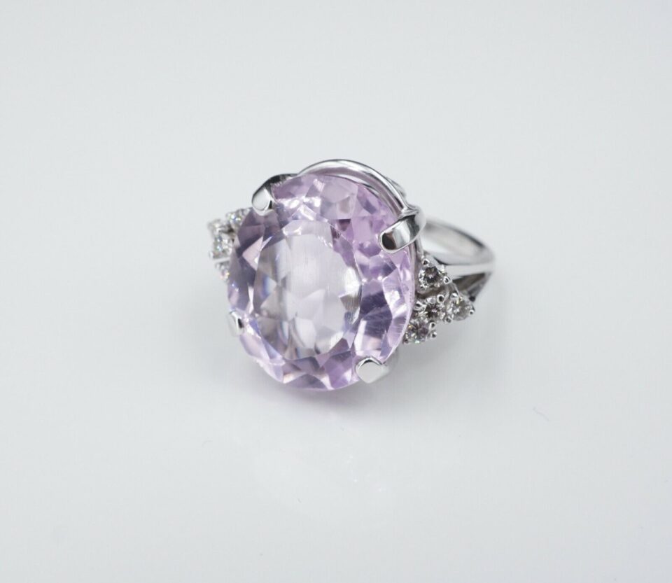 Morganite Diamond Cocktail Ring White Gold Statement Size 5, view 5