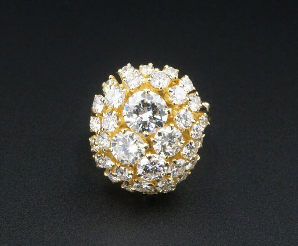 Vintage 18k Yellow Gold 4ct Pave Diamond Dome Ring Size 7.25 Adjustable RG3136