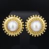 Elizabeth Locke Mabe Pearl Button Earrings 18k Yellow Gold Dot Halo, view 1