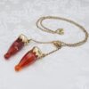 Antique 14K Gold Carved Carnelian Knitting Needle Guard Caps Necklace 19", view 2