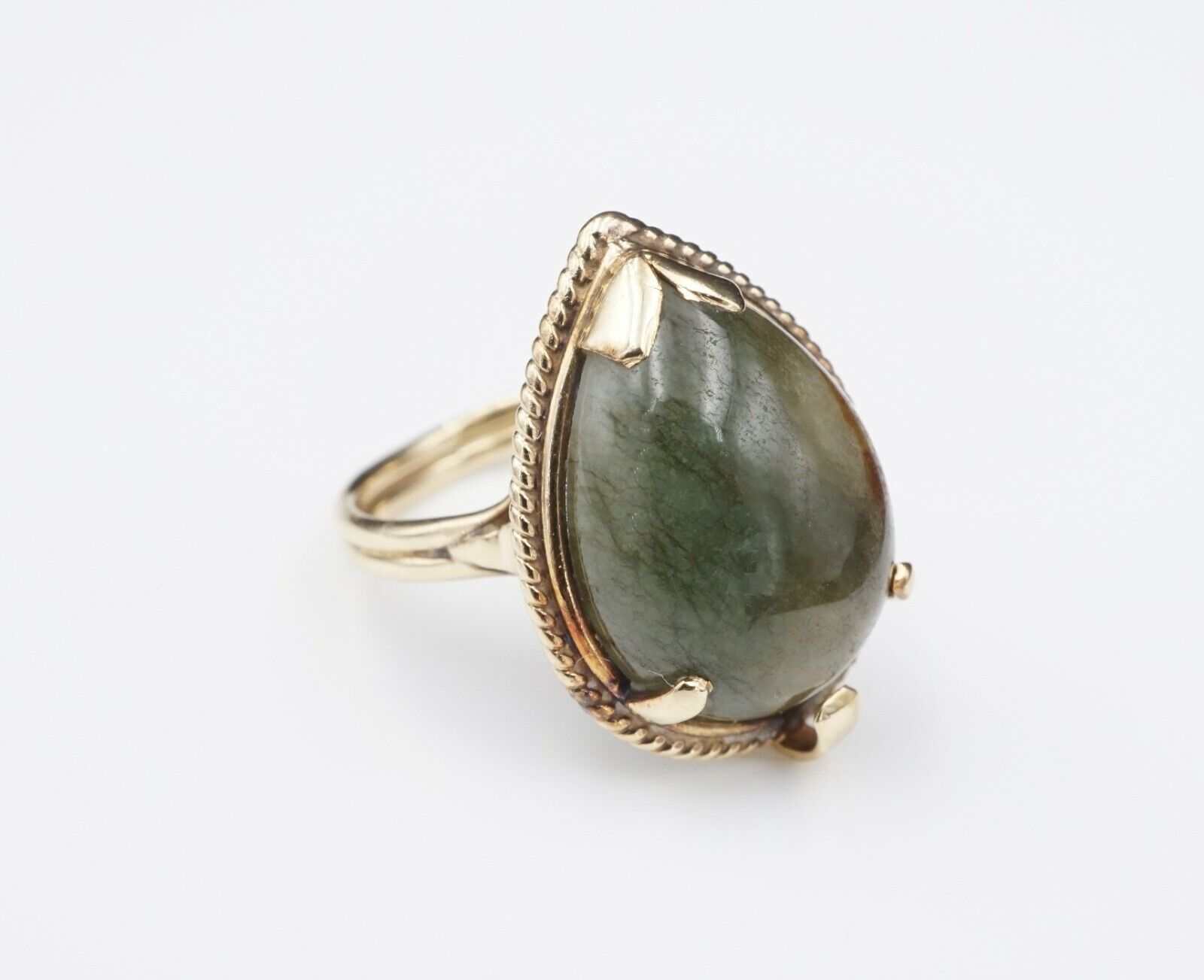 Vintage Ming's Jade Ring Bi-Color 14k Yellow Gold Size 5.5 13mm, view 4