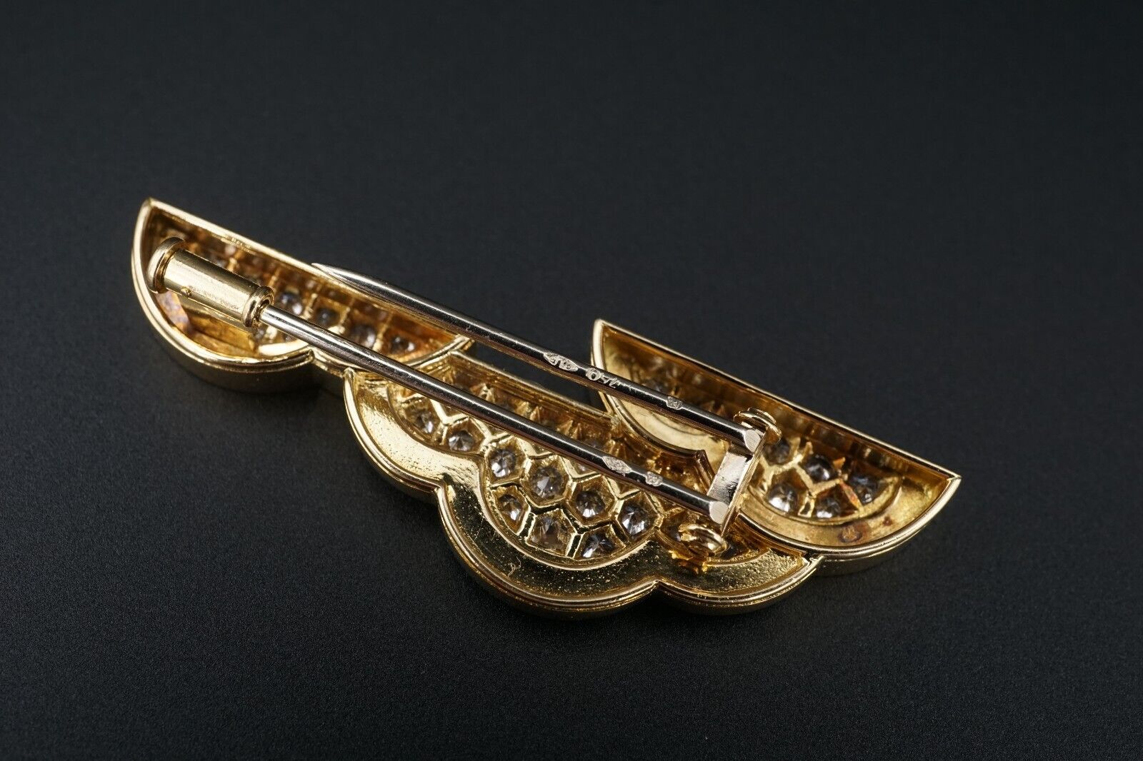 Vintage OJ Perrin 18k Yellow Gold Diamond Enamel Cloud Brooch France 1.5", view 7