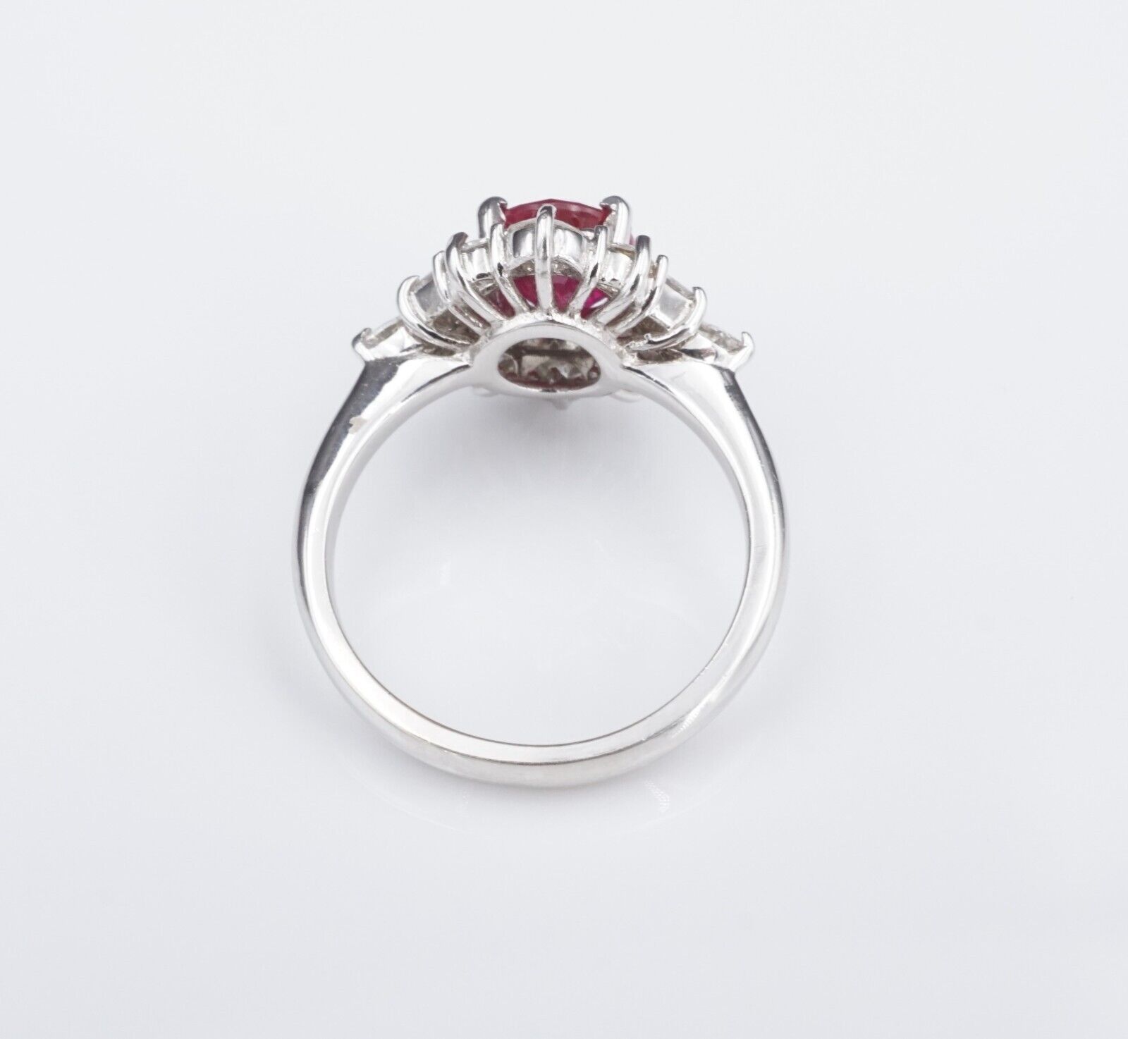 NWOT 14k White Gold 2.2 ctw Oval Ruby Diamond Halo Ring Size 5.5, view 6