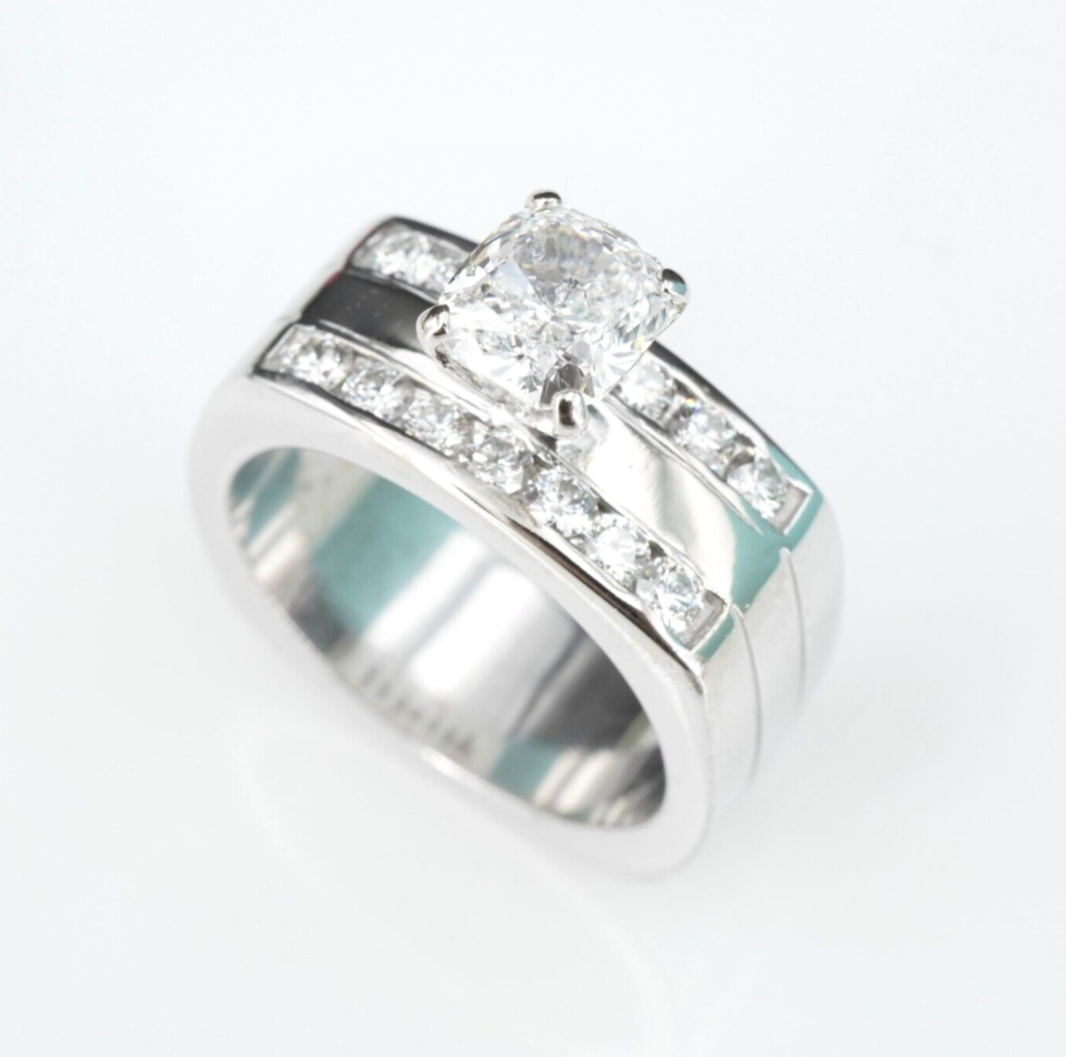 14k White Gold 1.8 ctw Diamond Engagement Ring EGL Sz 7 Square Euro Shank RG3859