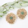 Arthur King 14k Yellow Gold Emerald Earrings 1" Brutalist Clip Designer, view 1