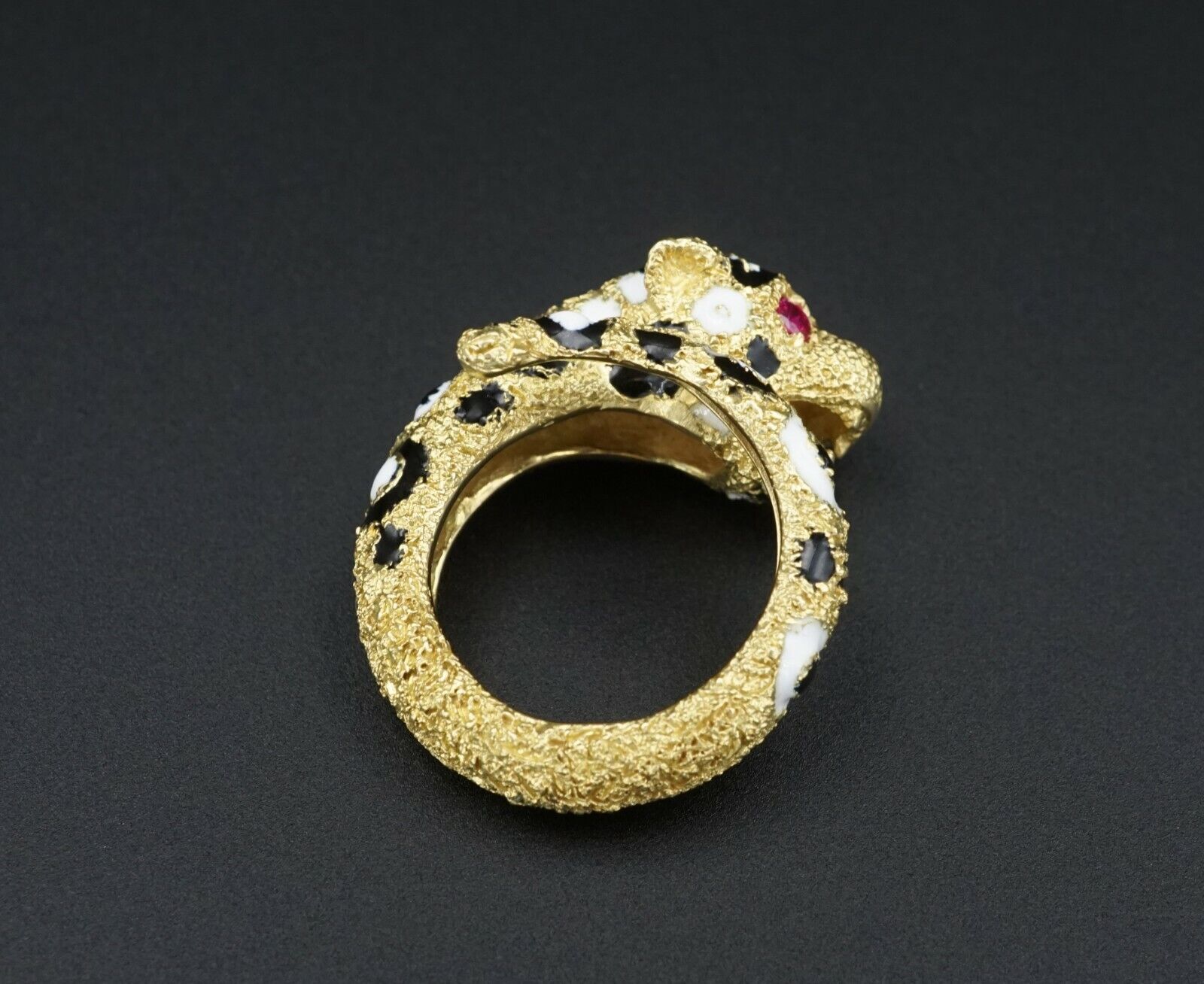 Gioconda Enamel Leopard Ring Cat Bypass 18k Yellow Gold Size 5, view 5