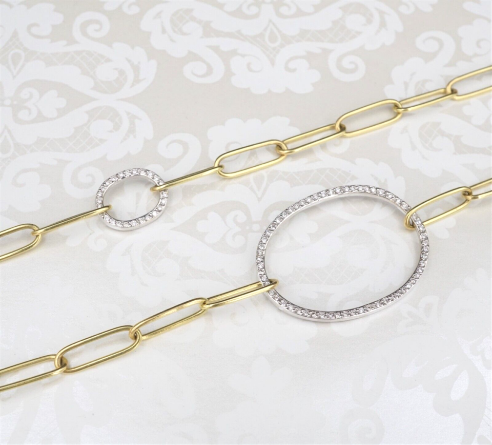Ileana Makri 18k Gold Diamond Universe Oval Chain Necklace Paperclip 40" NG1404
