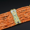 Art Nouveau Plique a Jour Sapphire Station Bracelet Coral 18k Enamel Rare, view 6