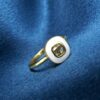 14k Gold Orange Diamond with White Enamel Halo Ring Sz 6.5 Circle Modern, view 1