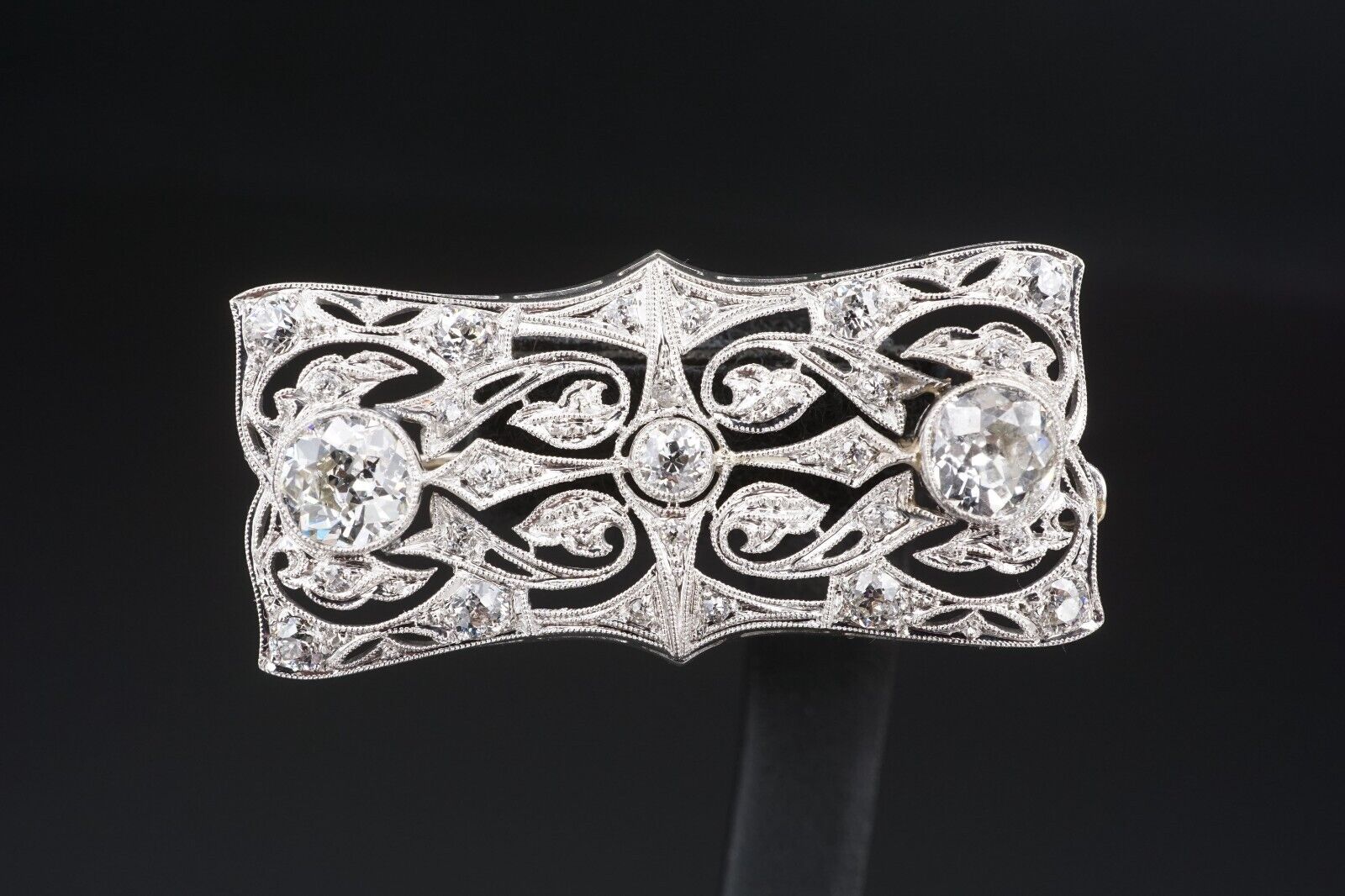 Belle Epoque Platinum 3ctw Diamond Ribbon Scroll Brooch Combes & Van Roden, view 4