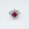 14k White Gold Cushion Ruby Diamond Floral Halo Ring Size 6.5, view 2