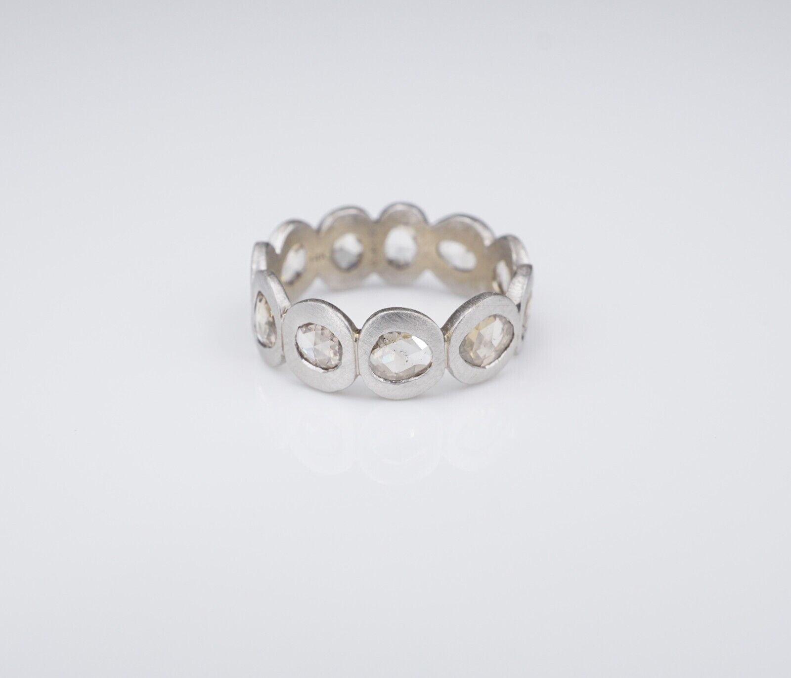 NEW 14k White Gold Diamond Slice 7mm Wide Eternity Band Ring Size 7, view 11