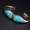 Natural Black Opal Inlay Cuff Bracelet Designer Lisa Mele 18k Gold, view 4
