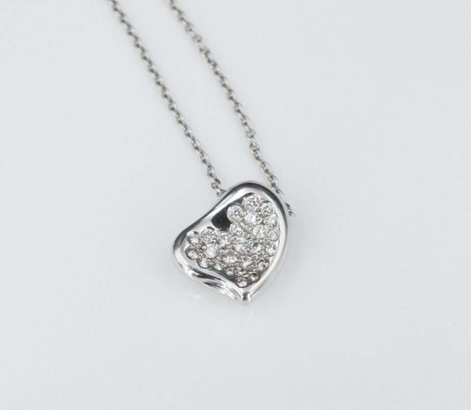 Tiffany Diamond Peretti Full Heart Necklace Pave Platinum 16" Box, view 3