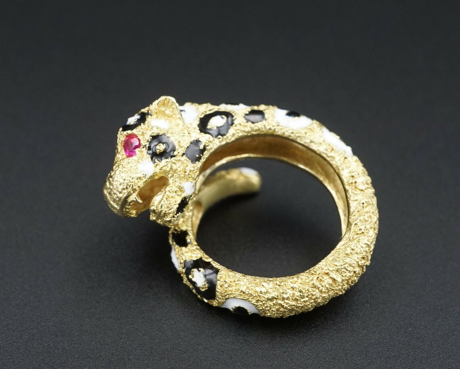 Gioconda Enamel Leopard Ring Cat Bypass 18k Yellow Gold Size 5, view 4