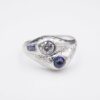 Vintage 18k Ring Sapphire Diamond White Gold 1 carat 1930s Size 7, view 5