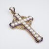 1870's Henry Tessier 18k Natural Pearl Diamond Enamel Cross Pendant w Box, view 5