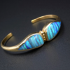 Natural Black Opal Inlay Cuff Bracelet Designer Lisa Mele 18k Gold, view 3