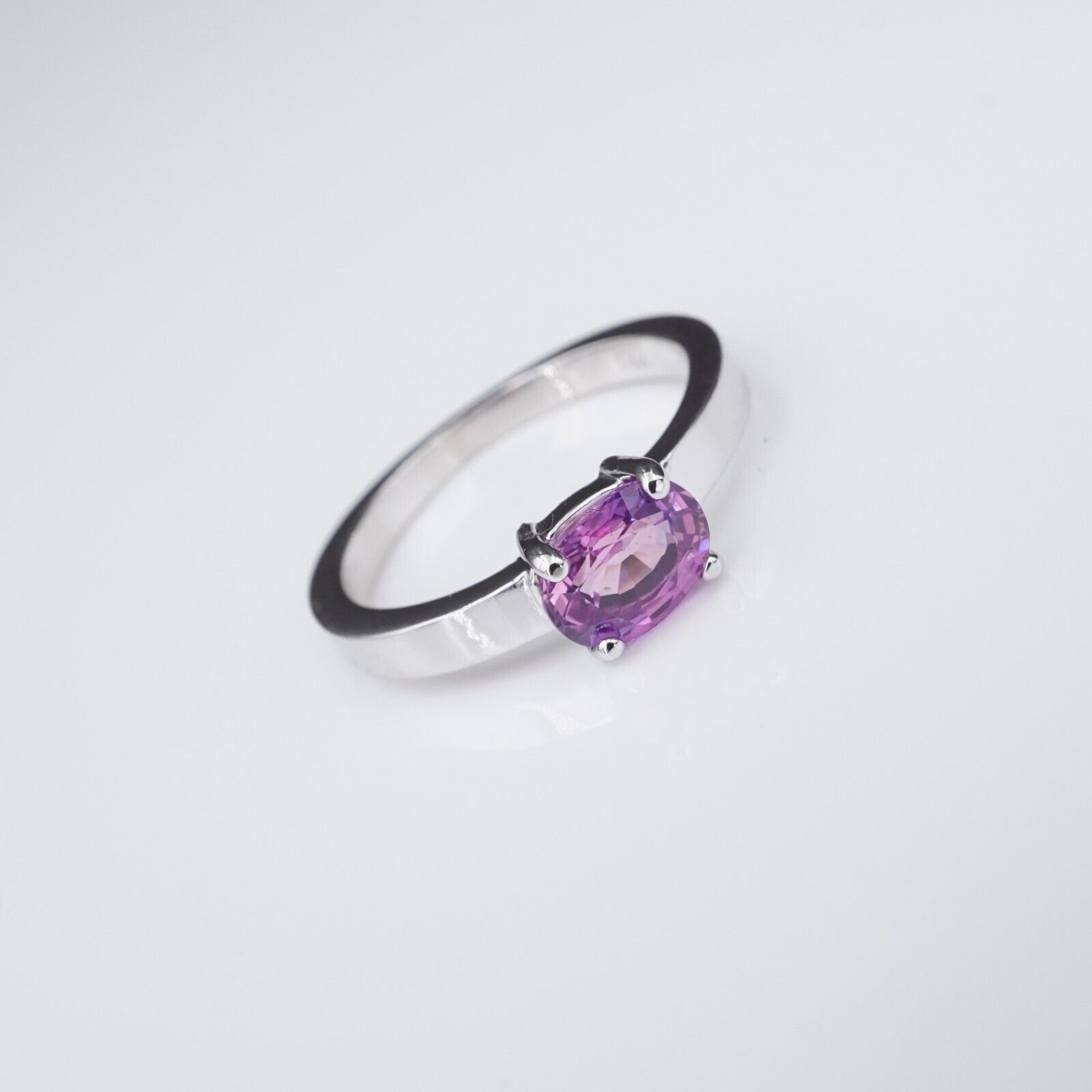 14k White Gold 1.36 ct No Heat Ceylon Pink Sapphire Solitaire Ring Size 7, view 4
