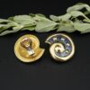 Leo De Vroomen Enamel Earrings 18k Gold Ear Clips Shell 1.1", view 3