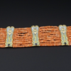 Art Nouveau Plique a Jour Sapphire Station Bracelet Coral 18k Enamel Rare, view 5