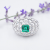 18k Pave Diamond Emerald Dome Ring White Gold 4ctw Sz 7 French Statement, view 10