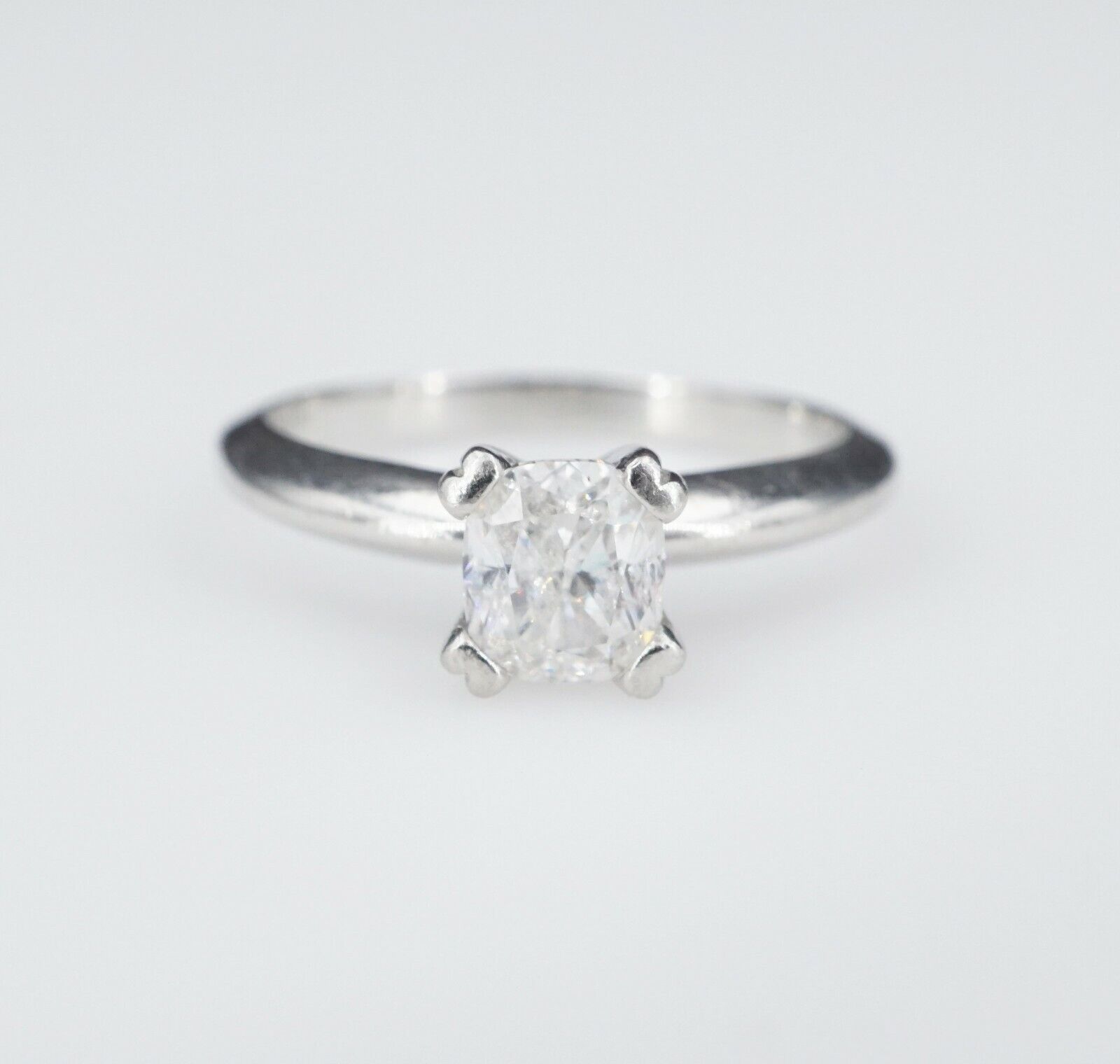 Platinum Solitaire 2/3 carat Cushion Cut Diamond Engagement Ring Size 6.5, view 2